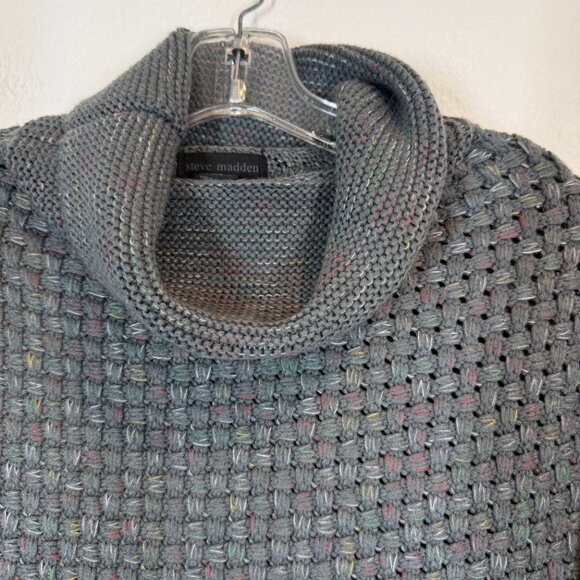 Steve Madden Gray Knit Poncho Sweater Cowl Neck One Size - Picture 4 of 9